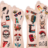 20 Sheets Rock and Roll Temporary Tattoos Party Favors for Rock Star, Born to Rock, 50s/80s Rock Theme Party Decorations Supplies Gifts